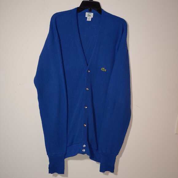 IZOD LACOSTE Holiday 1989 Orlon Acrylic V-Neck Buttons Cardigan Blue Size 1X Big - Picture 2 of 8
